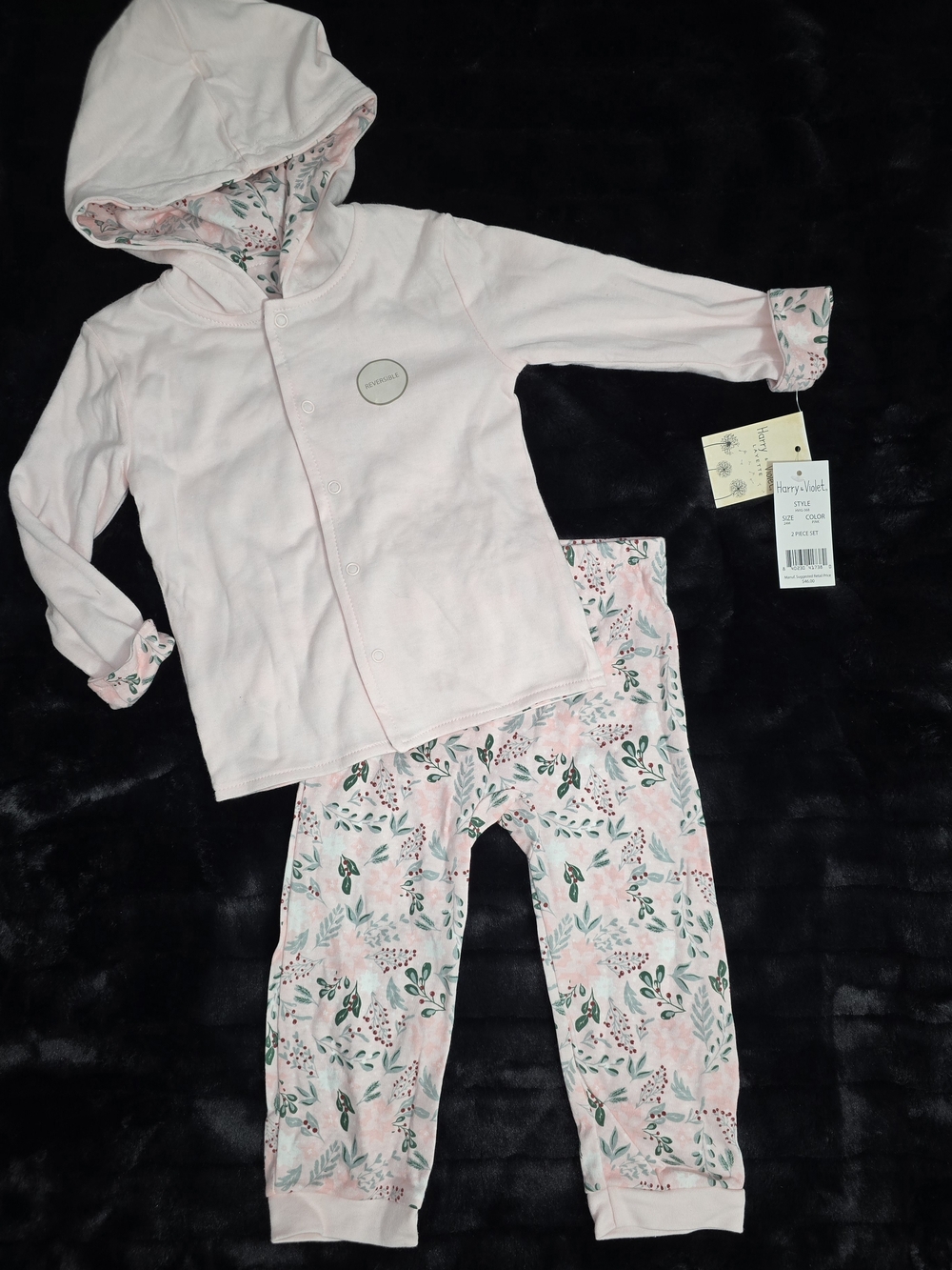 Harry & Violet Pink Floral Hoodie & Pants 2pc Set Long Sleeve Girls 24M NWT